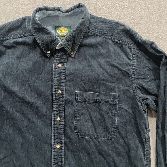 Vintage Cabelas Shirt Mens Large Corduroy Green Blue Long Sleeve Heavyweight - Picture 3 of 11